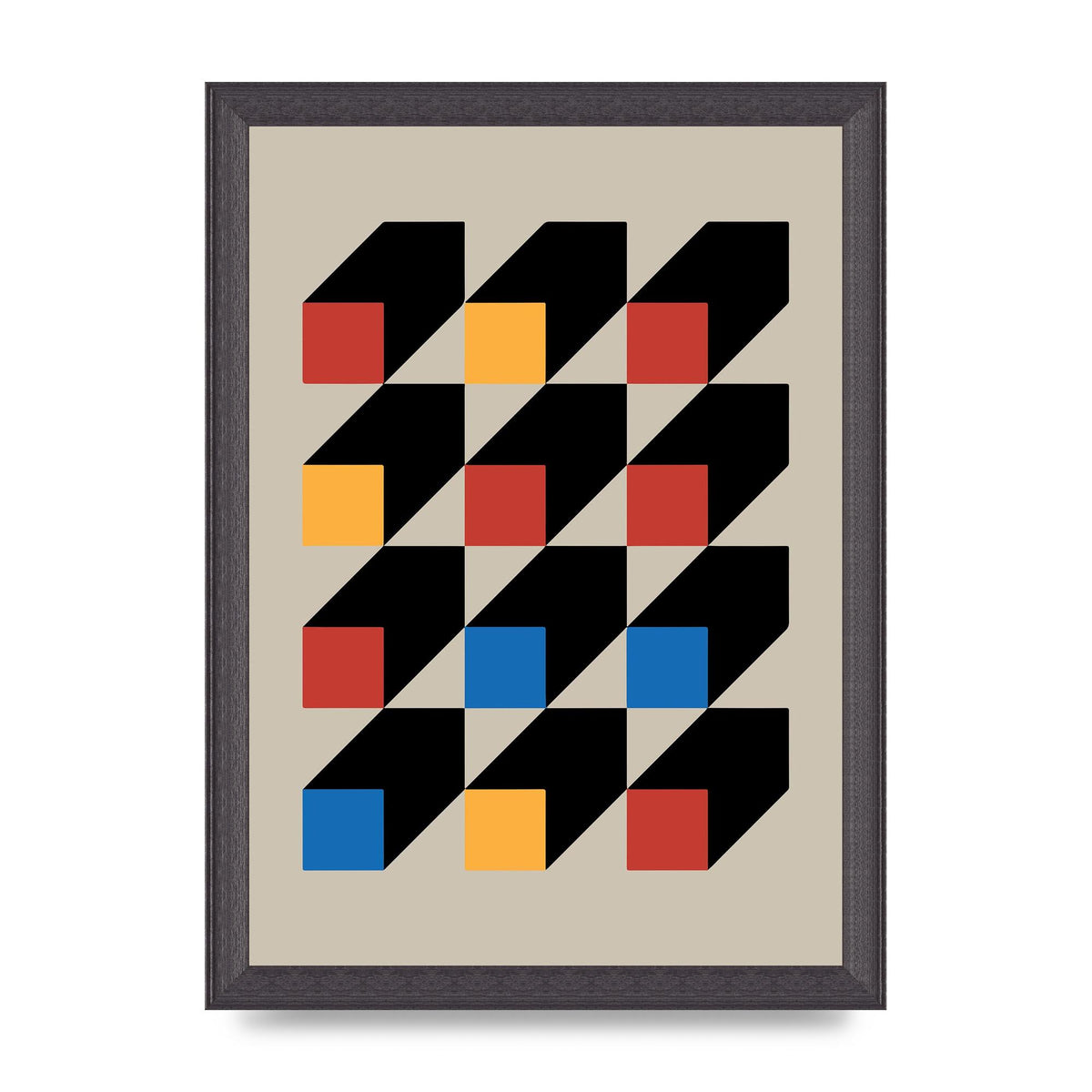 Bauhaus Inspired Block Colour One Printed Poster - A4 framed