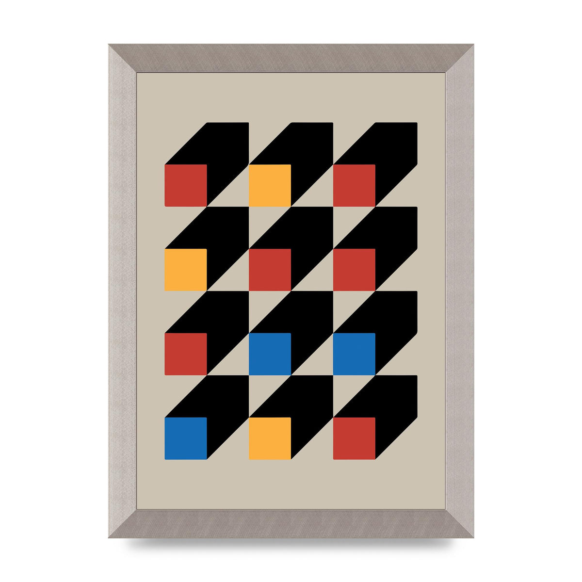 Bauhaus Inspired Block Colour One Printed Poster - A4 framed