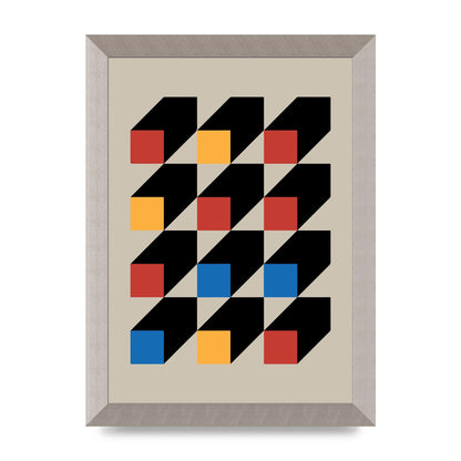 Bauhaus Inspired Block Colour One Printed Poster - A4 framed