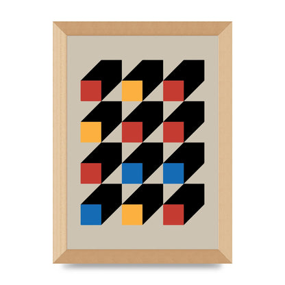 Bauhaus Inspired Block Colour One Printed Poster - A4 framed