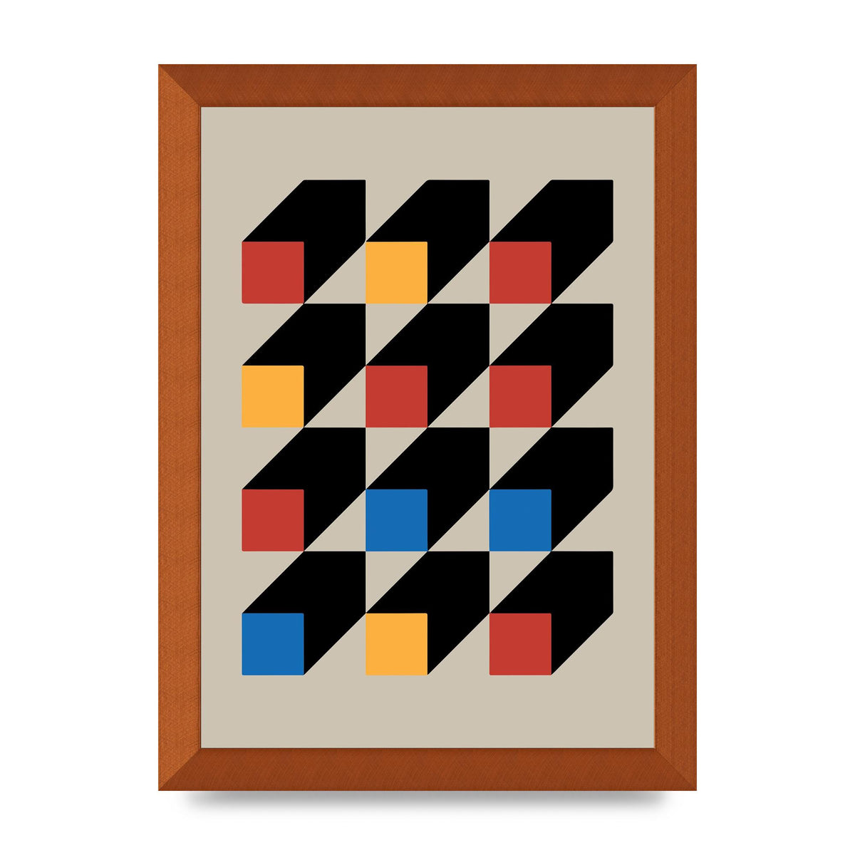 Bauhaus Inspired Block Colour One Printed Poster - A4 framed