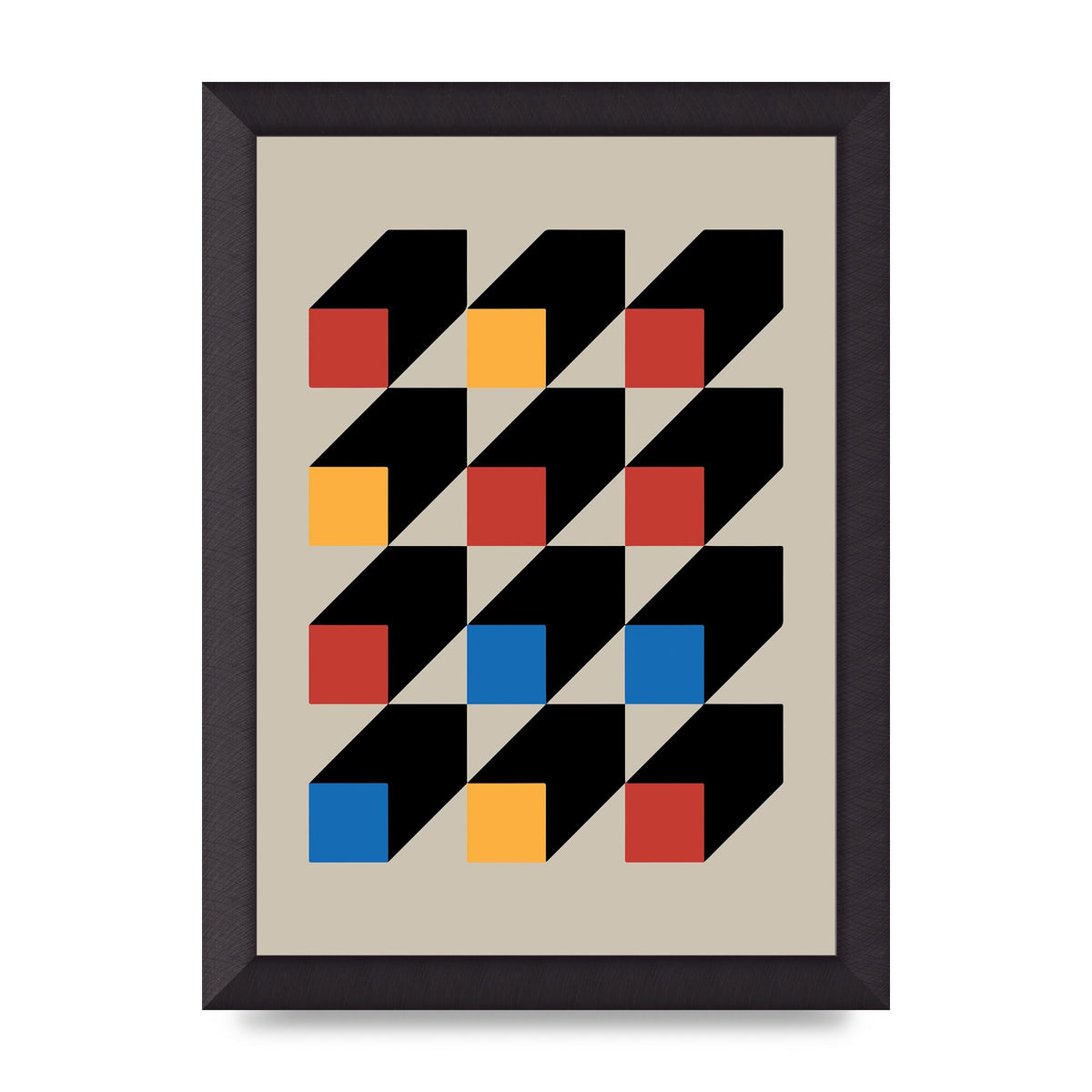 Bauhaus Inspired Block Colour One Printed Poster - A4 framed