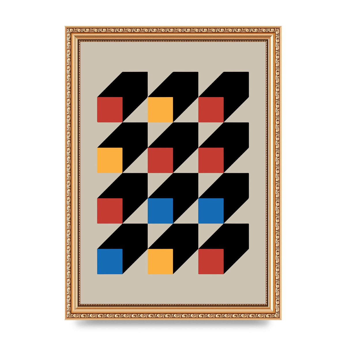Bauhaus Inspired Block Colour One Printed Poster - A4 framed