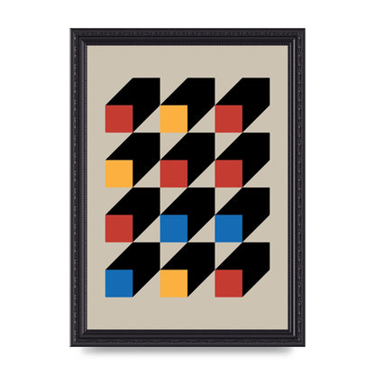 Bauhaus Inspired Block Colour One Printed Poster - A4 framed
