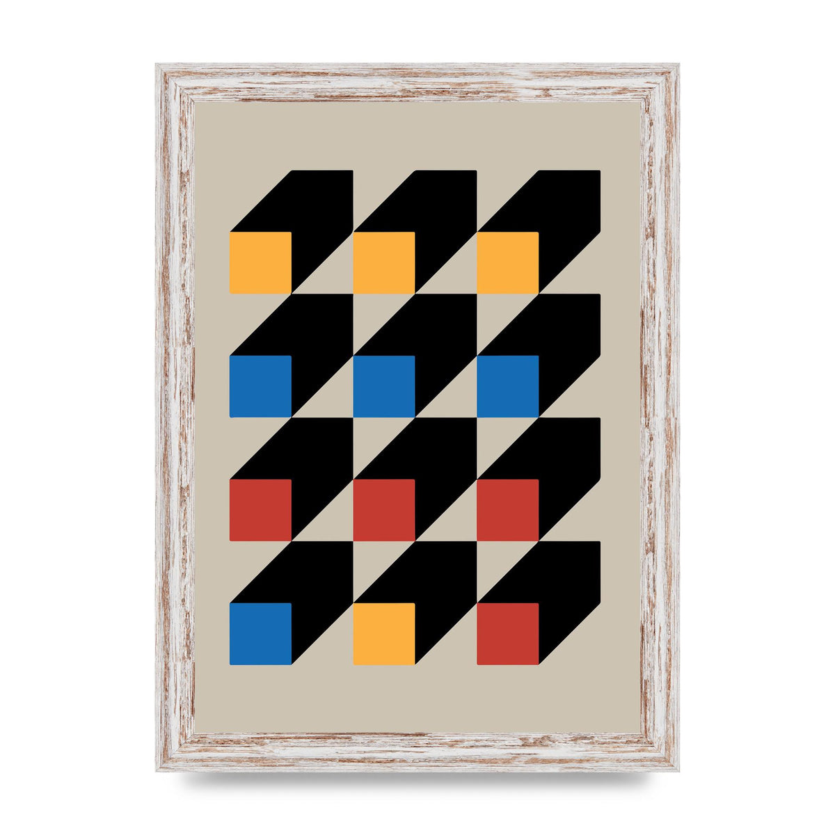Bauhaus Inspired Block Colour Two Wall Art - A4 framed
