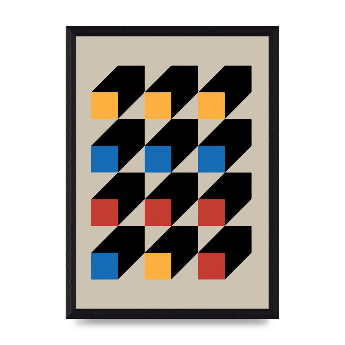 Bauhaus Inspired Block Colour Two Wall Art - A4 framed