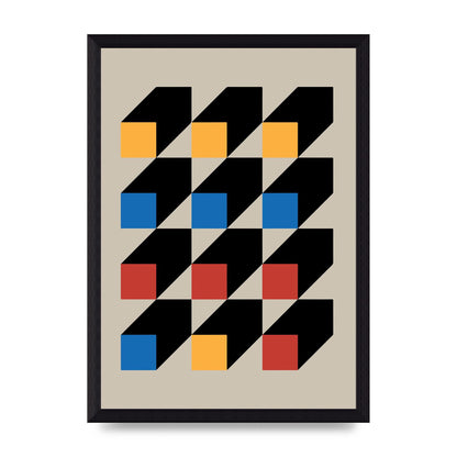 Bauhaus Inspired Block Colour Two Wall Art - A4 framed