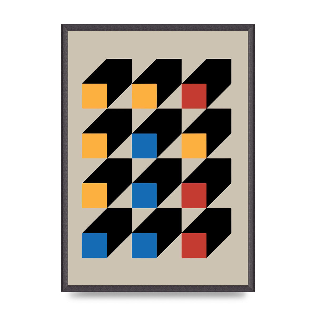 Bauhaus Inspired Block Colour Three Art For The Home - A2 framed