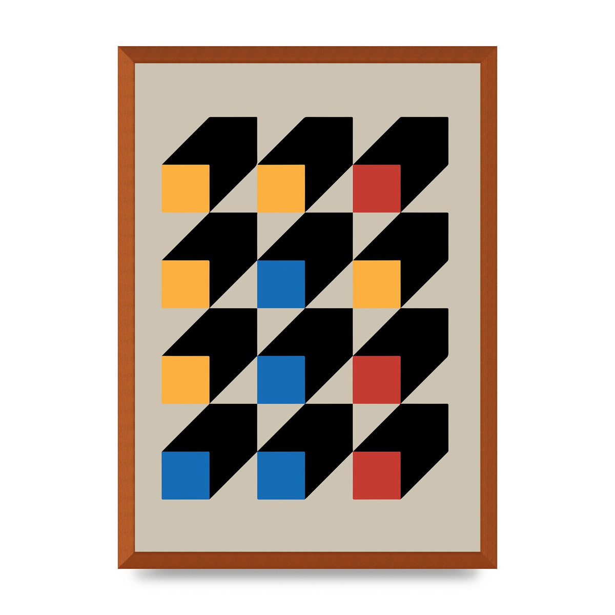 Bauhaus Inspired Block Colour Three Art For The Home - A2 framed