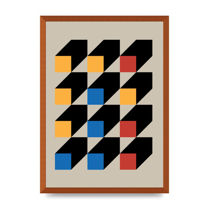 Bauhaus Inspired Block Colour Three Art For The Home - A2 framed