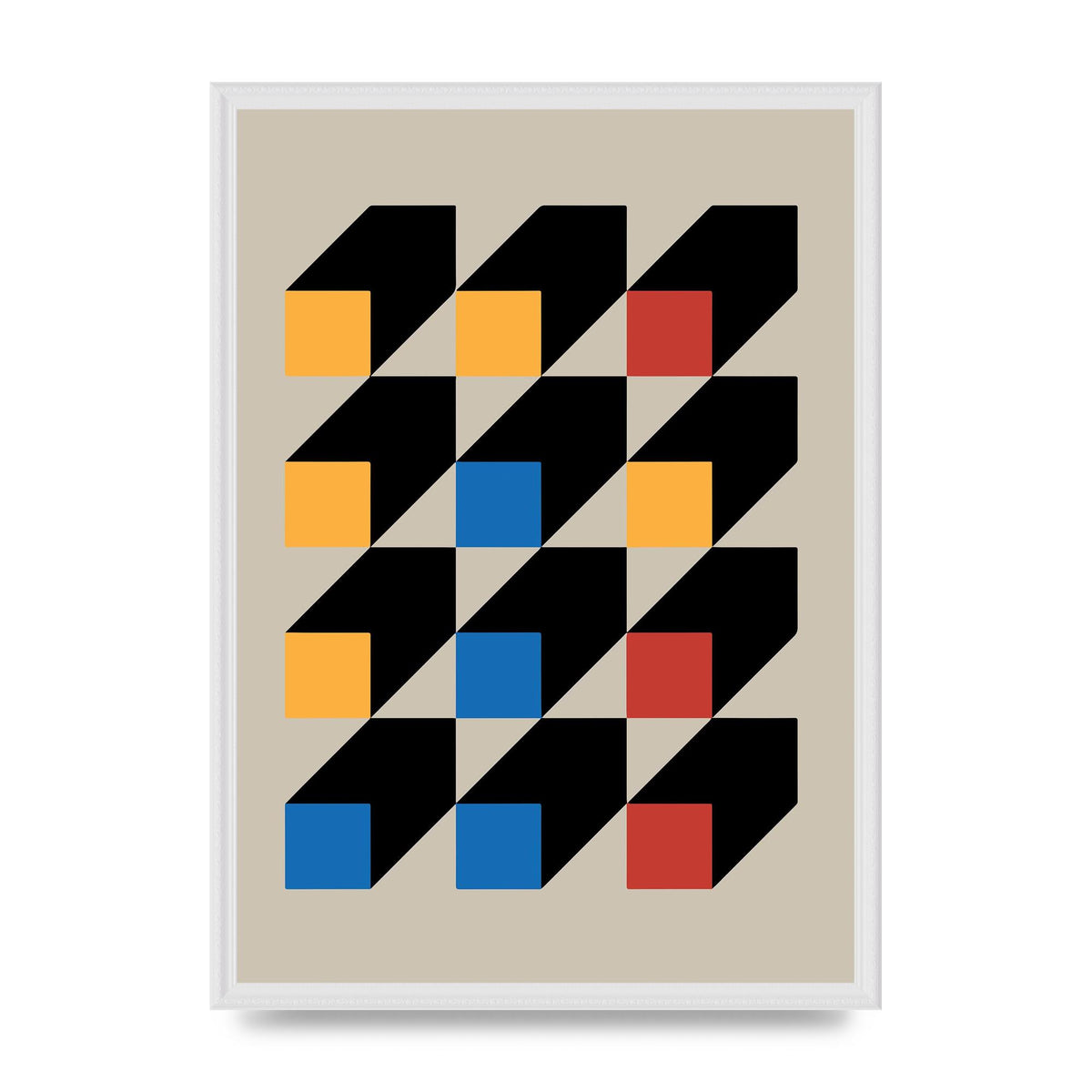 Bauhaus Inspired Block Colour Three Art For The Home - A2 framed