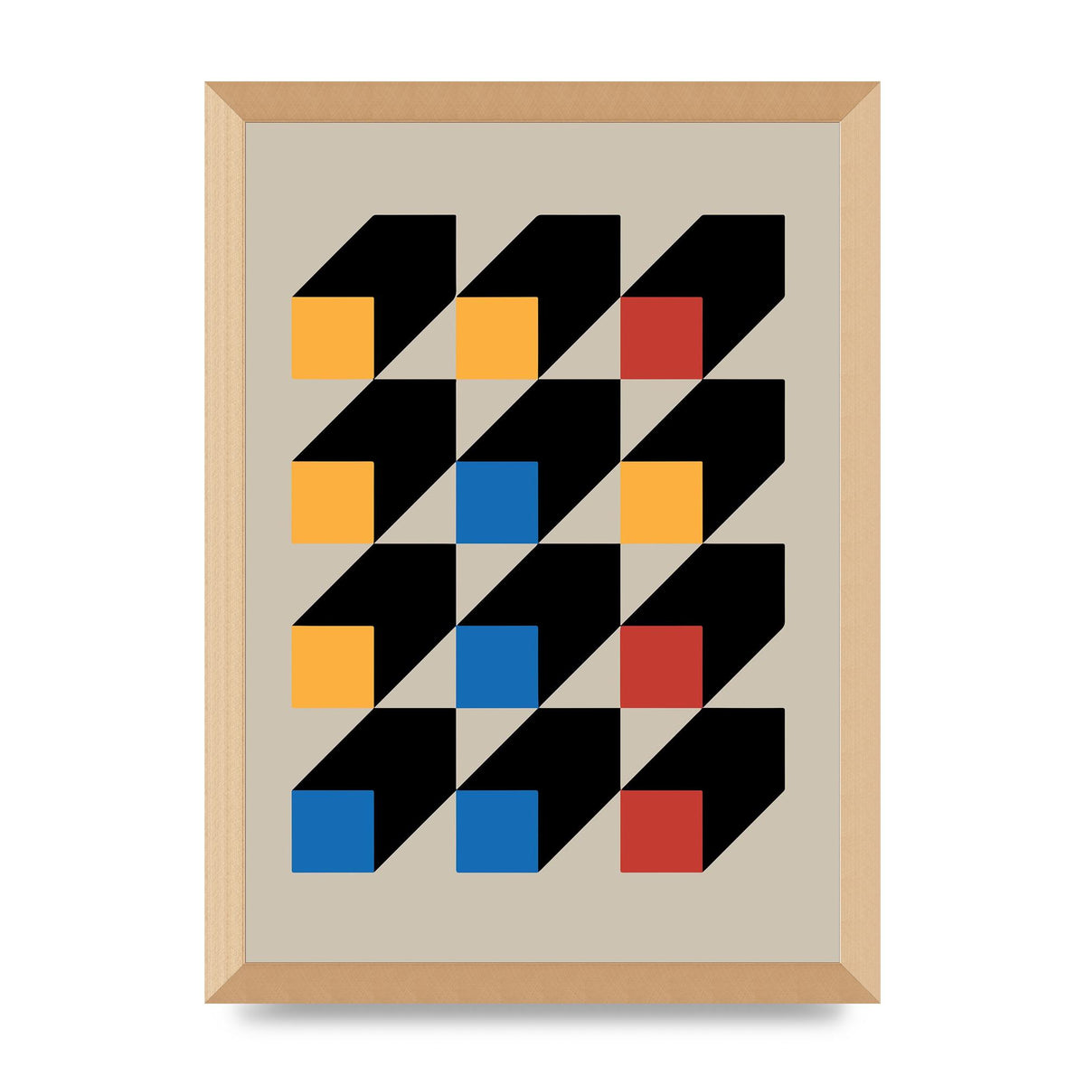 Bauhaus Inspired Block Colour Three Art For The Home - A3 framed