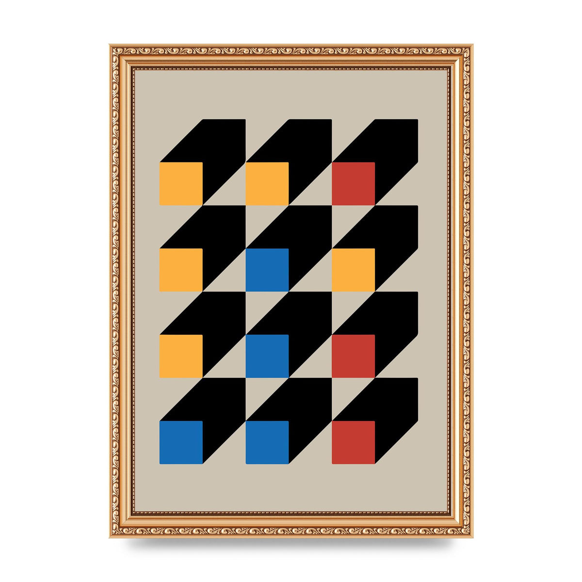 Bauhaus Inspired Block Colour Three Art For The Home - A4 framed