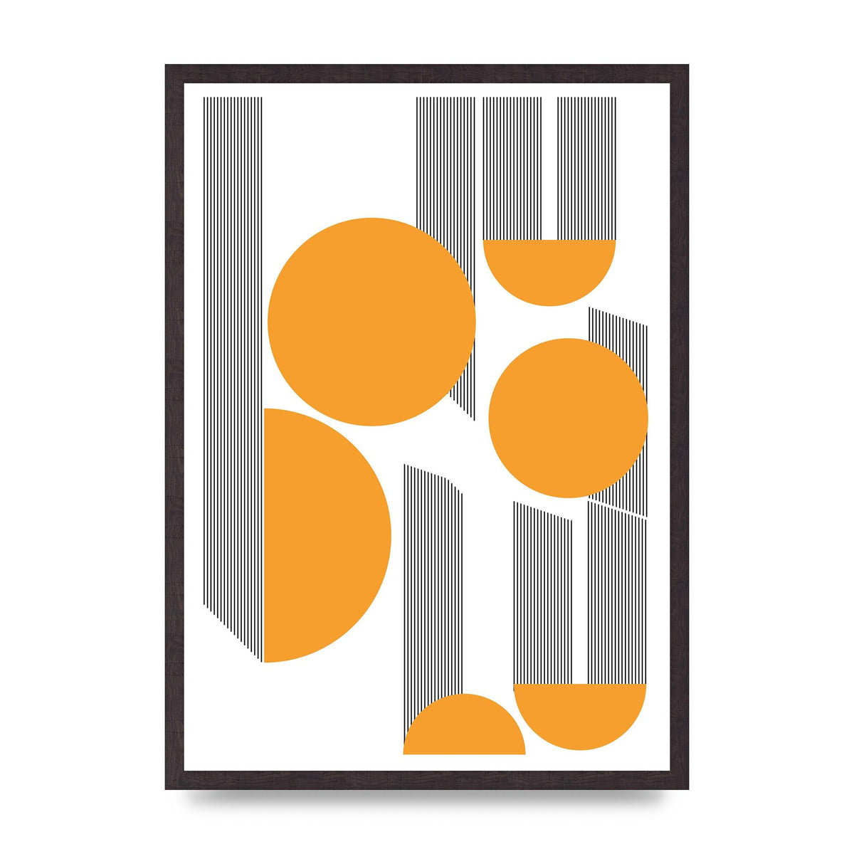 Abstract Line Disc Mustard Printed Poster - A2 framed