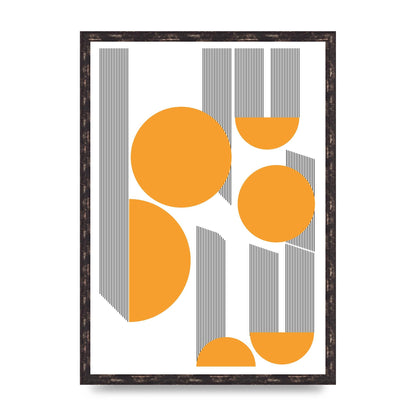 Abstract Line Disc Mustard Printed Poster - A2 framed