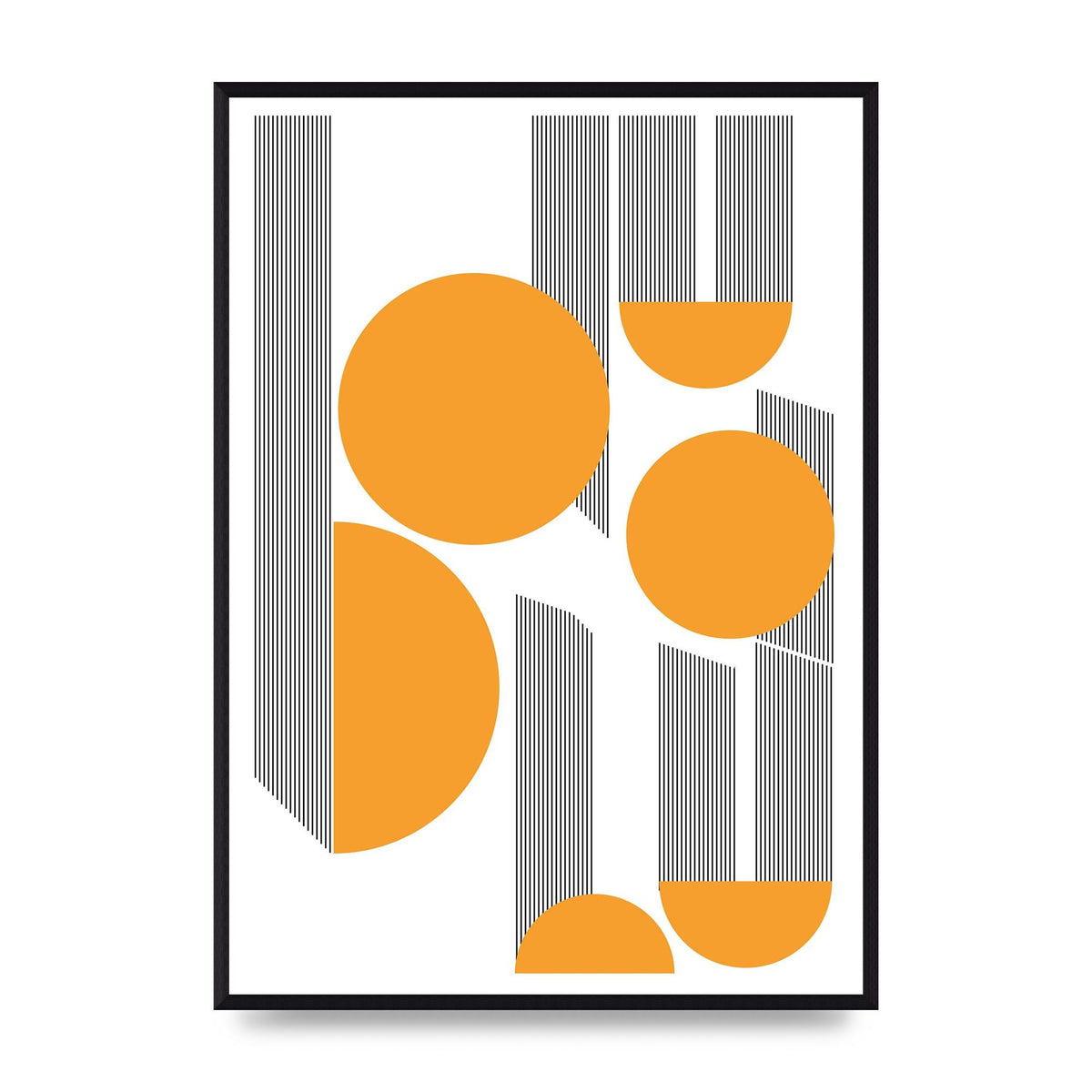 Abstract Line Disc Mustard Printed Poster - A2 framed