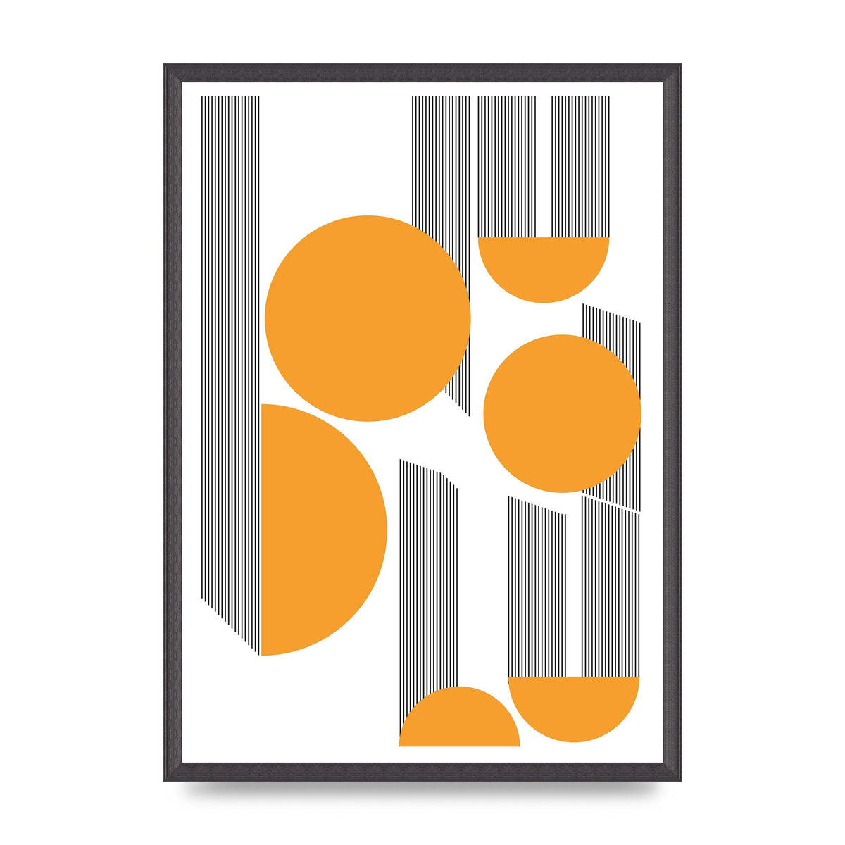 Abstract Line Disc Mustard Printed Poster - A2 framed