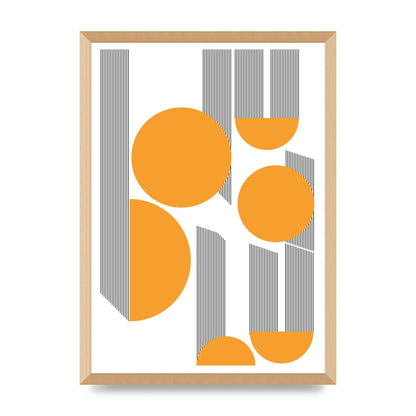 Abstract Line Disc Mustard Printed Poster - A2 framed
