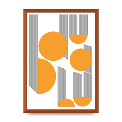 Abstract Line Disc Mustard Printed Poster - A2 framed