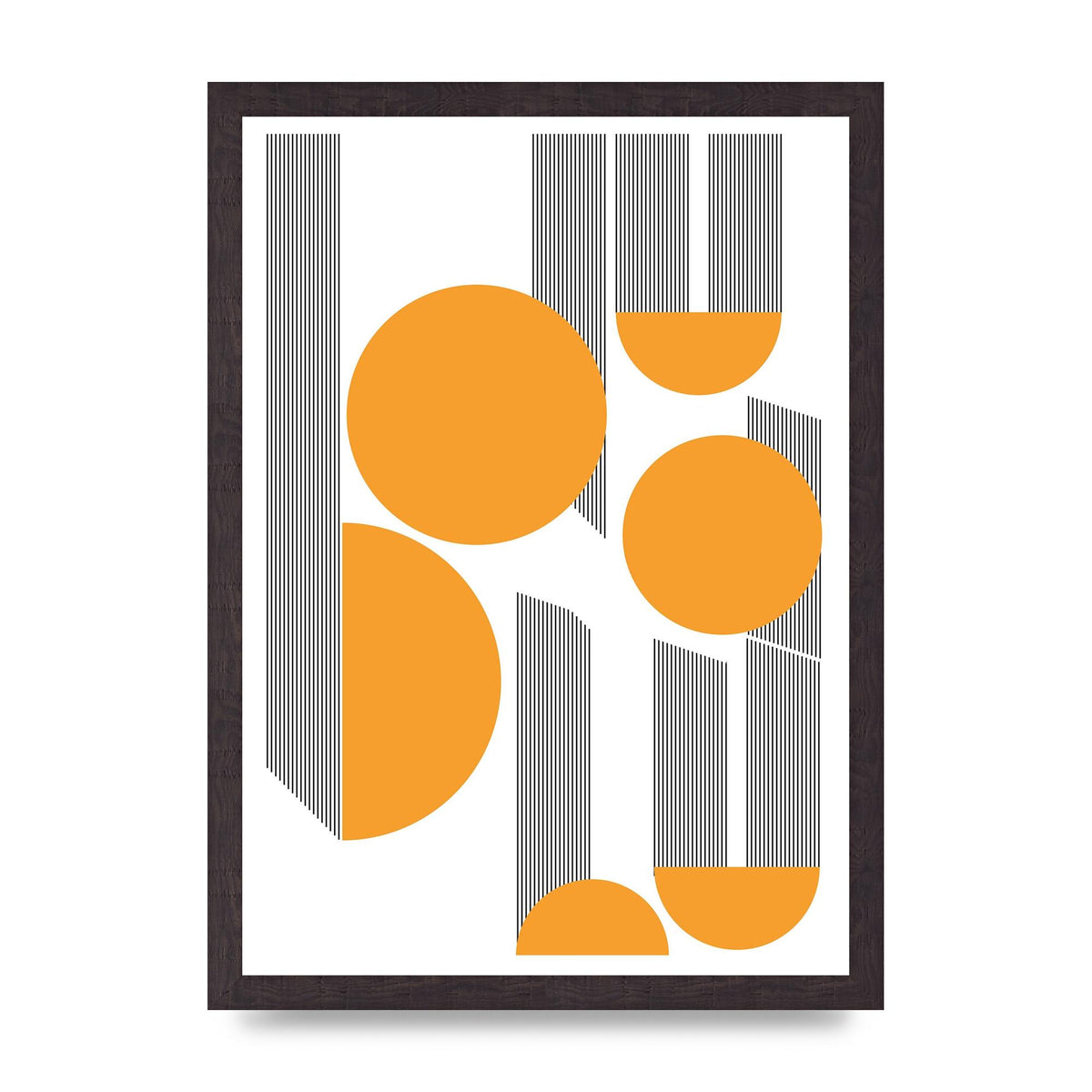 Abstract Line Disc Mustard Printed Poster - A3 framed