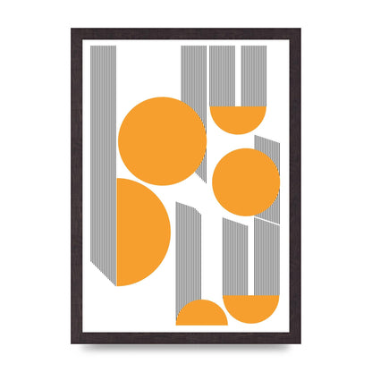 Abstract Line Disc Mustard Printed Poster - A3 framed