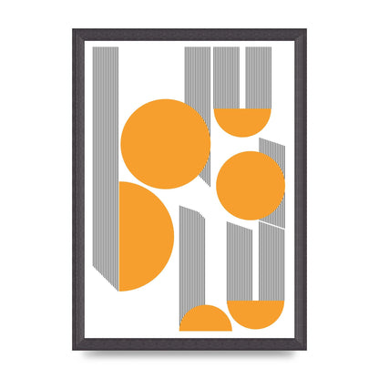 Abstract Line Disc Mustard Printed Poster - A3 framed