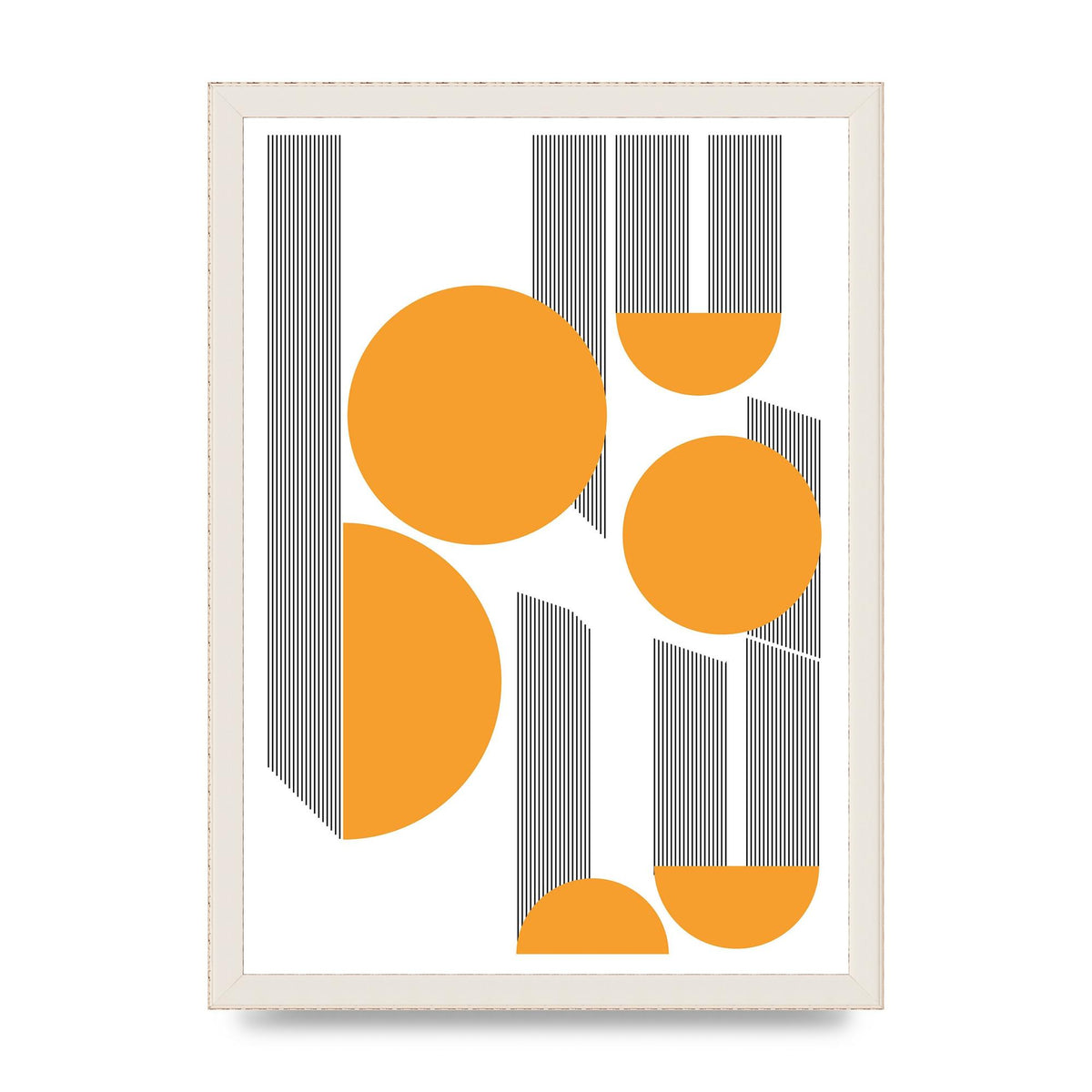 Abstract Line Disc Mustard Printed Poster - A3 framed