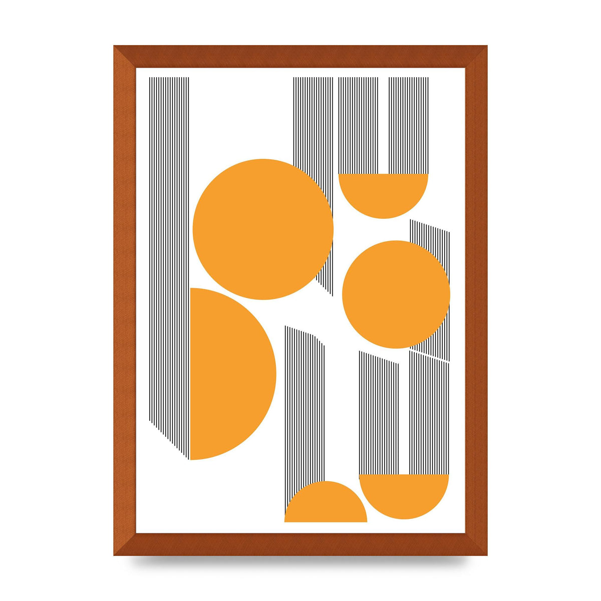 Abstract Line Disc Mustard Printed Poster - A3 framed