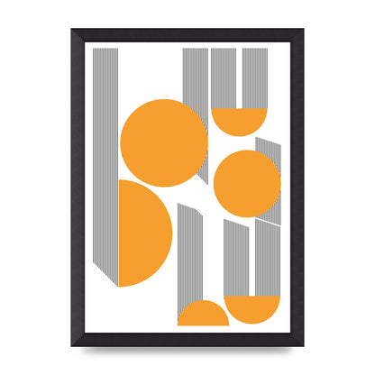 Abstract Line Disc Mustard Printed Poster - A3 framed