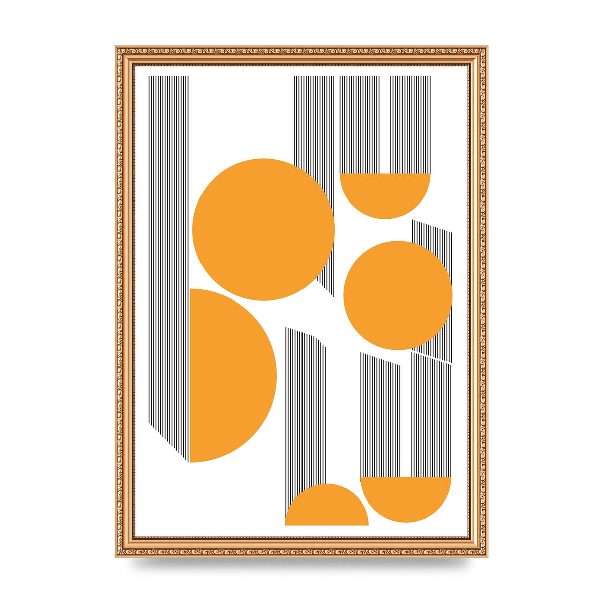 Abstract Line Disc Mustard Printed Poster - A3 framed