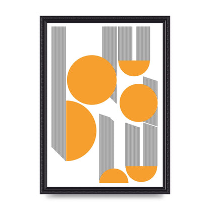 Abstract Line Disc Mustard Printed Poster - A3 framed
