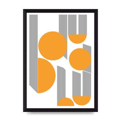 Abstract Line Disc Mustard Printed Poster - A4 framed
