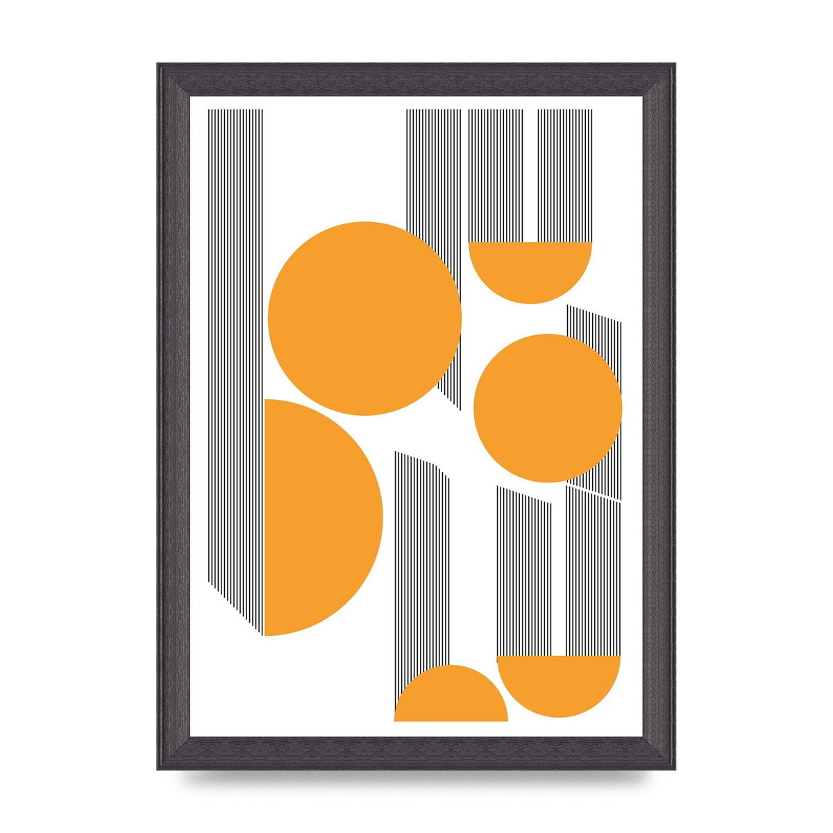 Abstract Line Disc Mustard Printed Poster - A4 framed