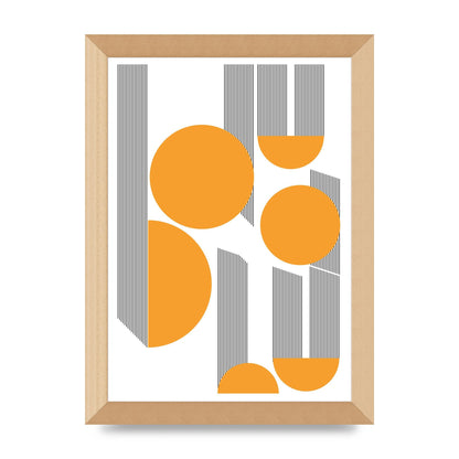 Abstract Line Disc Mustard Printed Poster - A4 framed