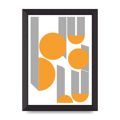 Abstract Line Disc Mustard Printed Poster - A4 framed