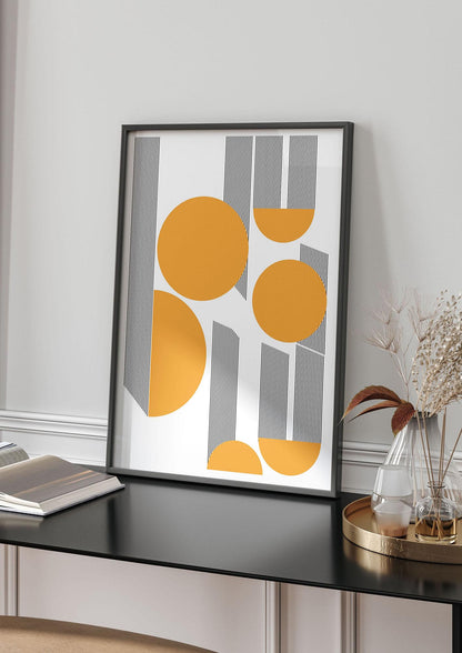 Abstract Line Disc Mustard Printed Poster - living room 4