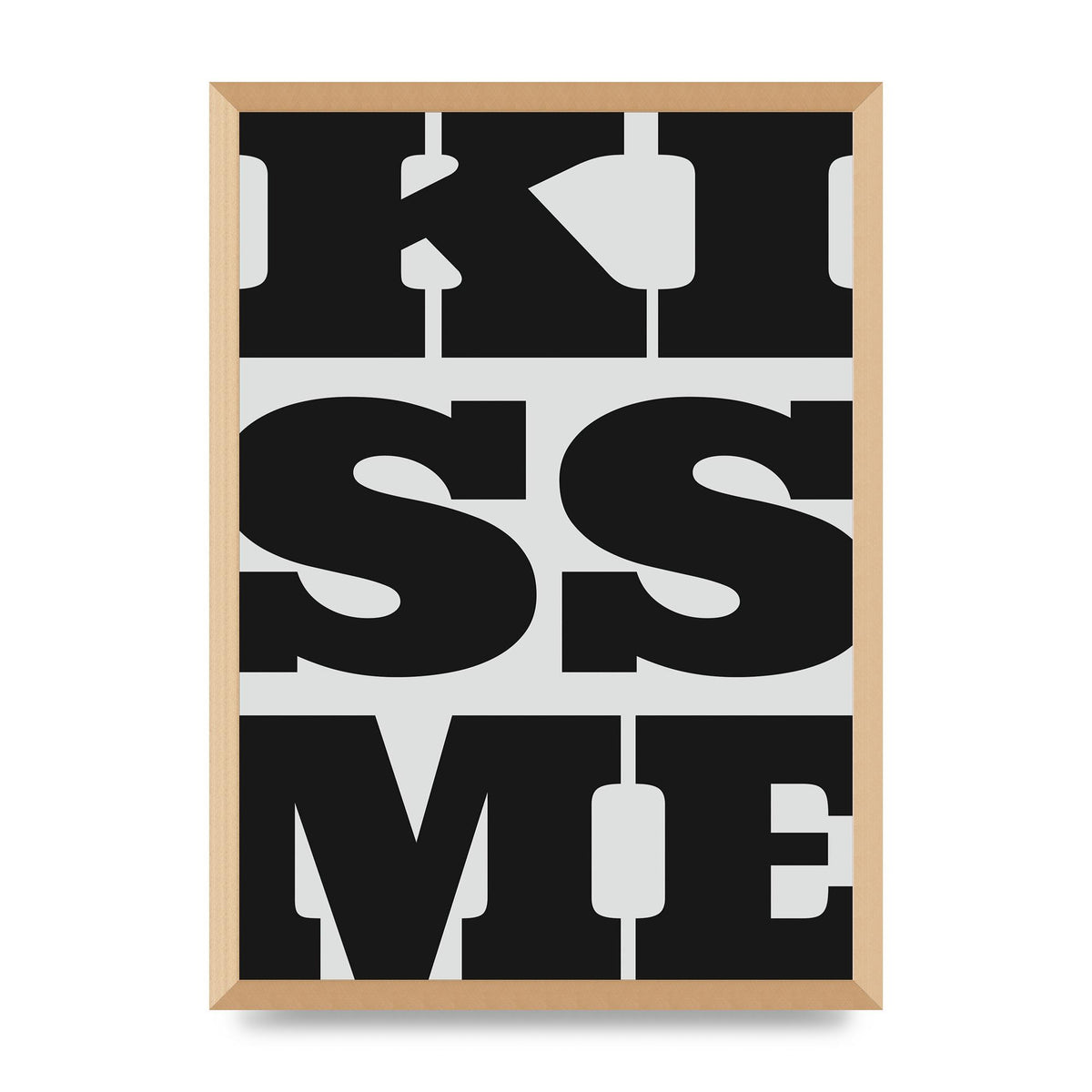 Kiss Me Large Letter Black Art For The Home - A2 framed