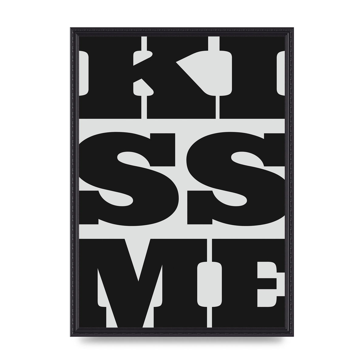 Kiss Me Large Letter Black Art For The Home - A2 framed