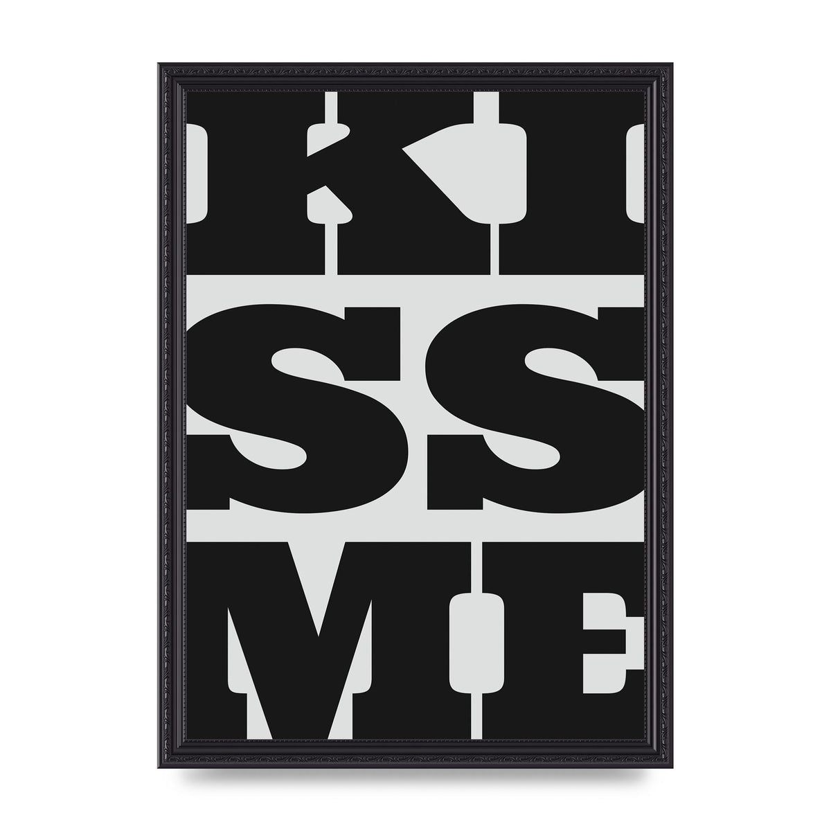 Kiss Me Large Letter Black Art For The Home - A3 framed