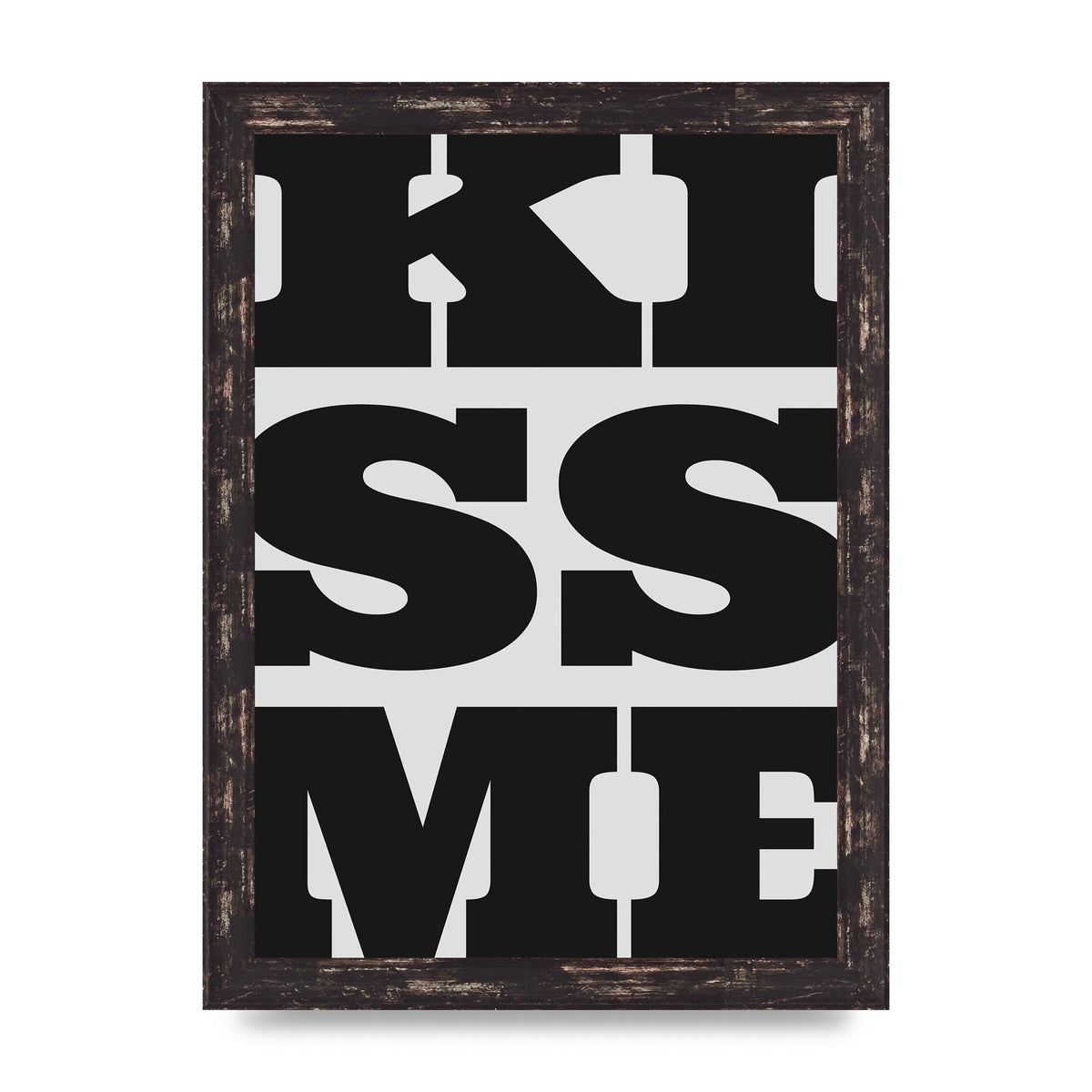 Kiss Me Large Letter Black Art For The Home - A4 framed