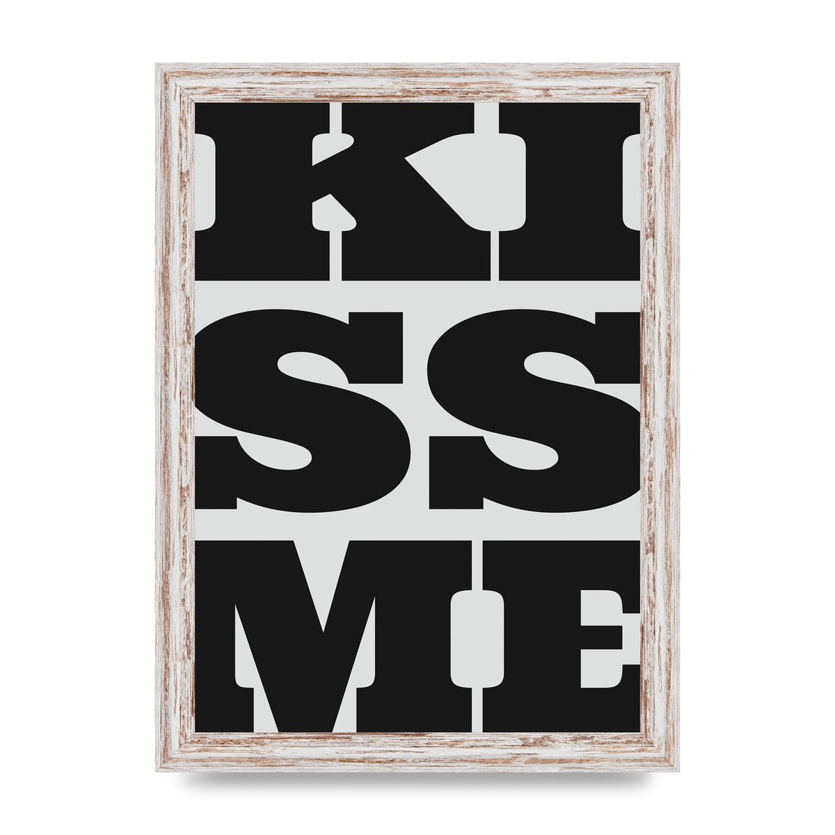 Kiss Me Large Letter Black Art For The Home - A4 framed