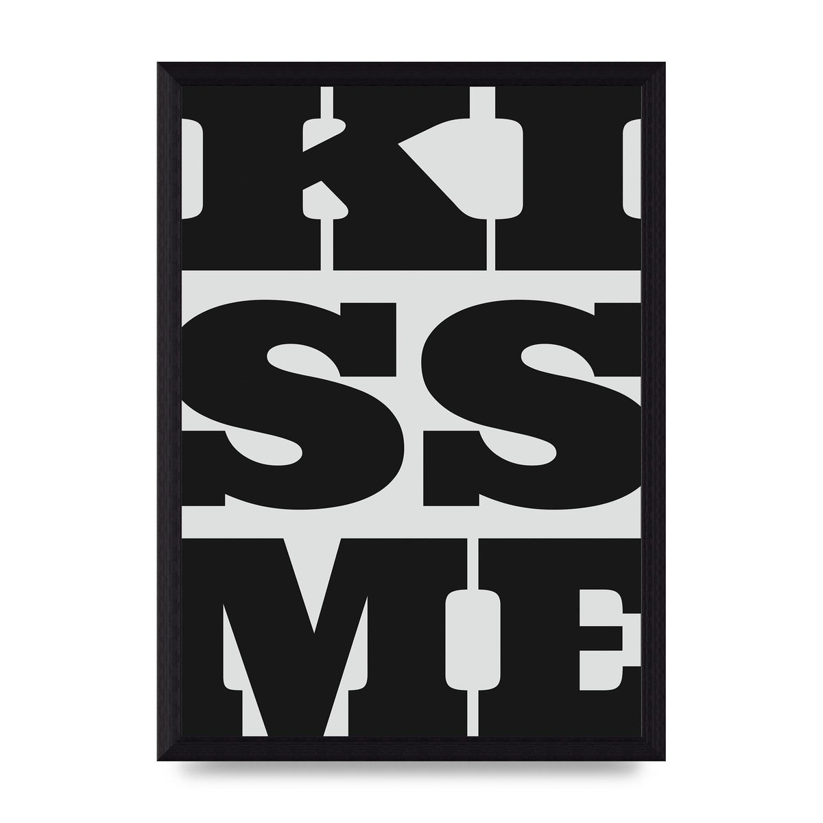 Kiss Me Large Letter Black Art For The Home - A4 framed