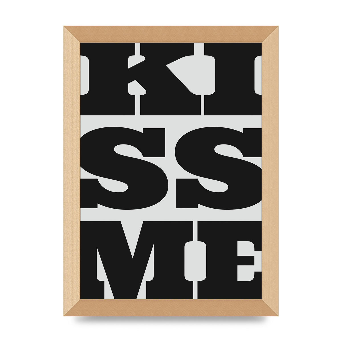 Kiss Me Large Letter Black Art For The Home - A4 framed