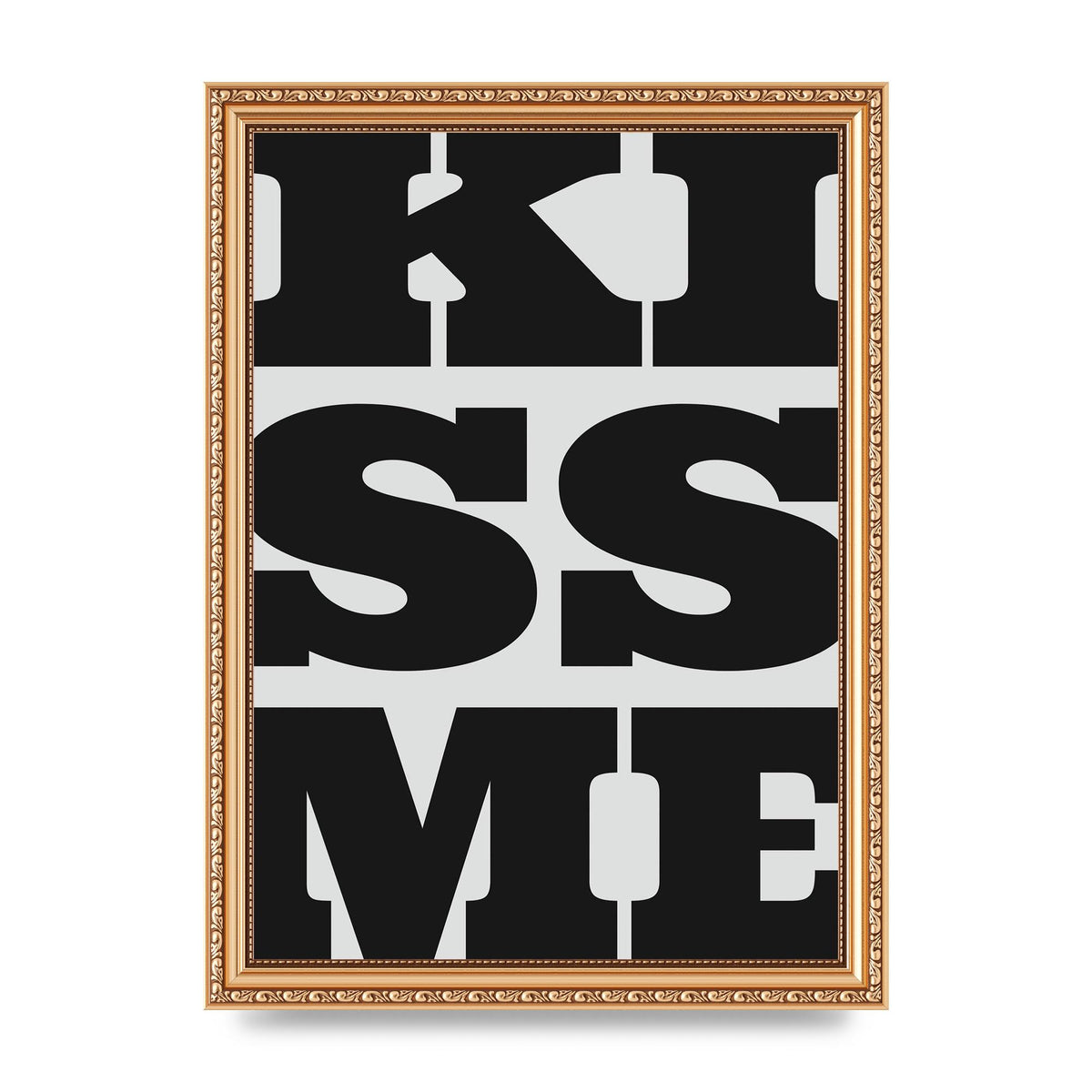Kiss Me Large Letter Black Art For The Home - A4 framed
