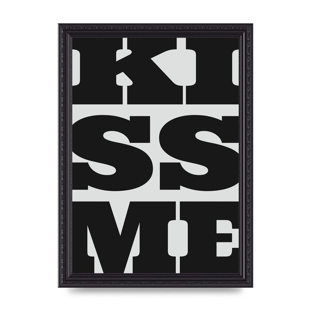 Kiss Me Large Letter Black Art For The Home - A4 framed