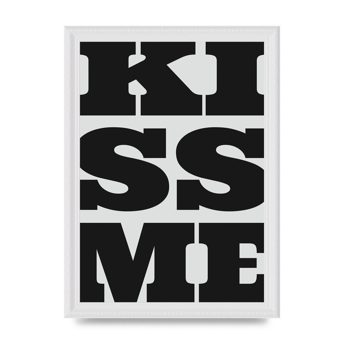 Kiss Me Large Letter Black Art For The Home - A4 framed