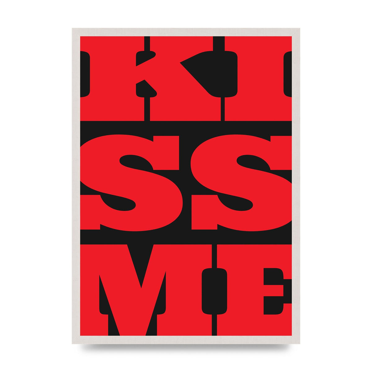 Kiss Me Large Letter Red Printed Poster - A2 framed