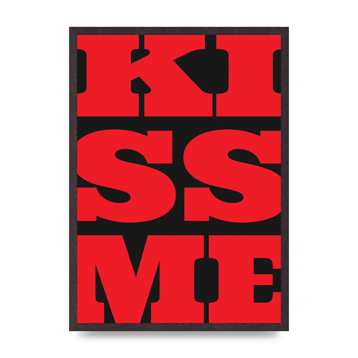 Kiss Me Large Letter Red Printed Poster - A2 framed