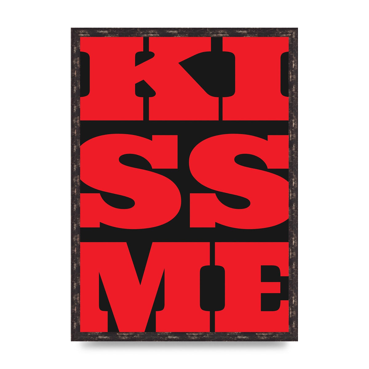 Kiss Me Large Letter Red Printed Poster - A2 framed