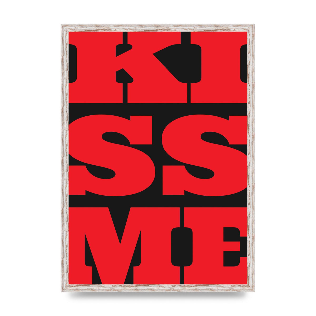 Kiss Me Large Letter Red Printed Poster - A2 framed